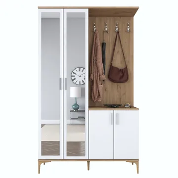 Garderobestativ Wallxpert Dara EA147 (120 x 198,6 x 37,5 cm) Valnød Hvid - Valnød og hvid - Møbler - Entrémøbler - Møbelsæt til hall og entre