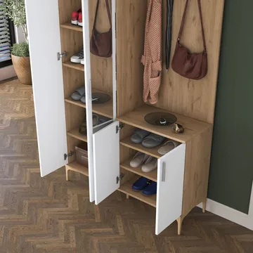 Garderobestativ Wallxpert Dara EA147 (120 x 198,6 x 37,5 cm) Valnød Hvid - Valnød og hvid - Møbler - Entrémøbler - Møbelsæt til hall og entre