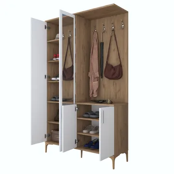 Garderobestativ Wallxpert Dara EA147 (120 x 198,6 x 37,5 cm) Valnød Hvid - Valnød og hvid - Møbler - Entrémøbler - Møbelsæt til hall og entre