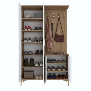 Garderobestativ Wallxpert Dara EA147 (120 x 198,6 x 37,5 cm) Valnød Hvid - Valnød og hvid - Møbler - Entrémøbler - Møbelsæt til hall og entre