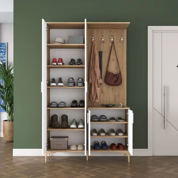 Garderobestativ Wallxpert Dara EA147 (120 x 198,6 x 37,5 cm) Valnød Hvid - Valnød og hvid - Møbler - Entrémøbler - Møbelsæt til hall og entre