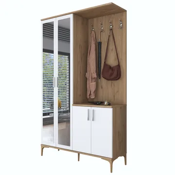 Garderobestativ Wallxpert Dara EA147 (120 x 198,6 x 37,5 cm) Valnød Hvid - Valnød og hvid - Møbler - Entrémøbler - Møbelsæt til hall og entre