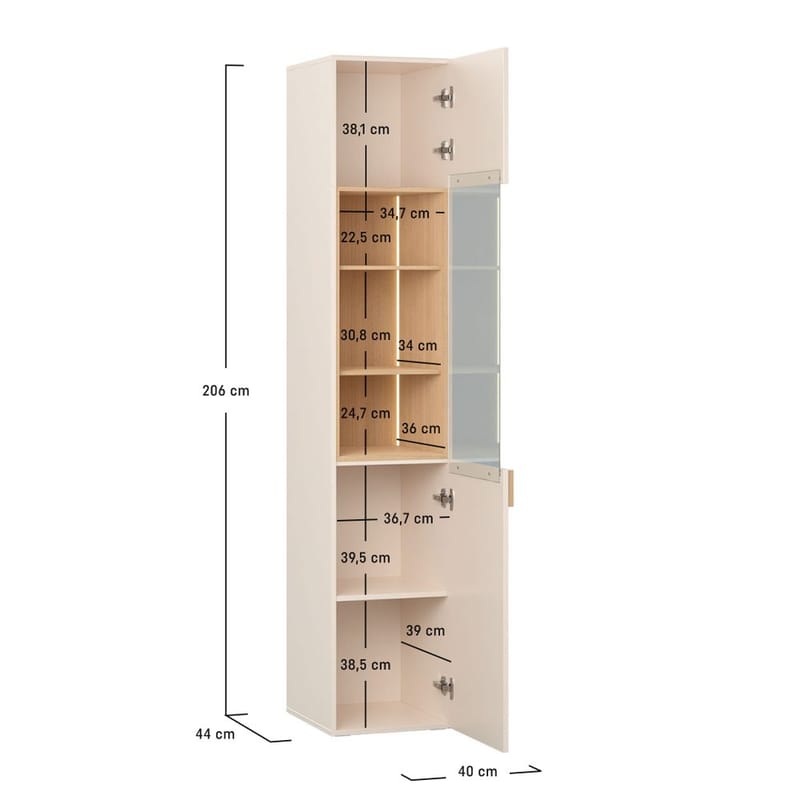 Glasvitrine 4 You Fresh smal - Sandbeige - Opbevaring - Skab - Vitrineskabe