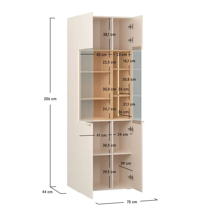Glasvitrine 4 You Fresh Wide - Sandbeige - Opbevaring - Skab - Vitrineskabe