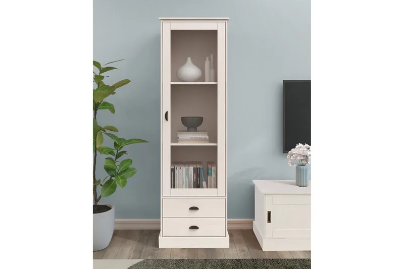 Harry Vitrineskab 55x180 cm - Hvid - Opbevaring - Skab - Vitrineskabe