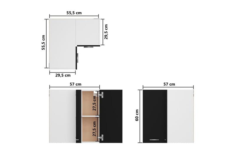 væghængt hjørneskab 57x57x60 cm spånplade sort - Sort - Skabe - Hjørneskab