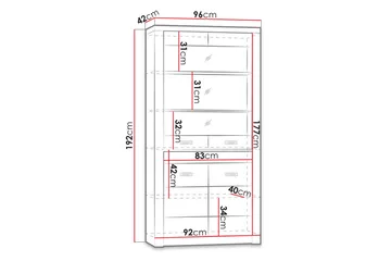 Indianapolis vitrineskab 96x42x192 cm - Brun - Opbevaring - Skab - Vitrineskabe