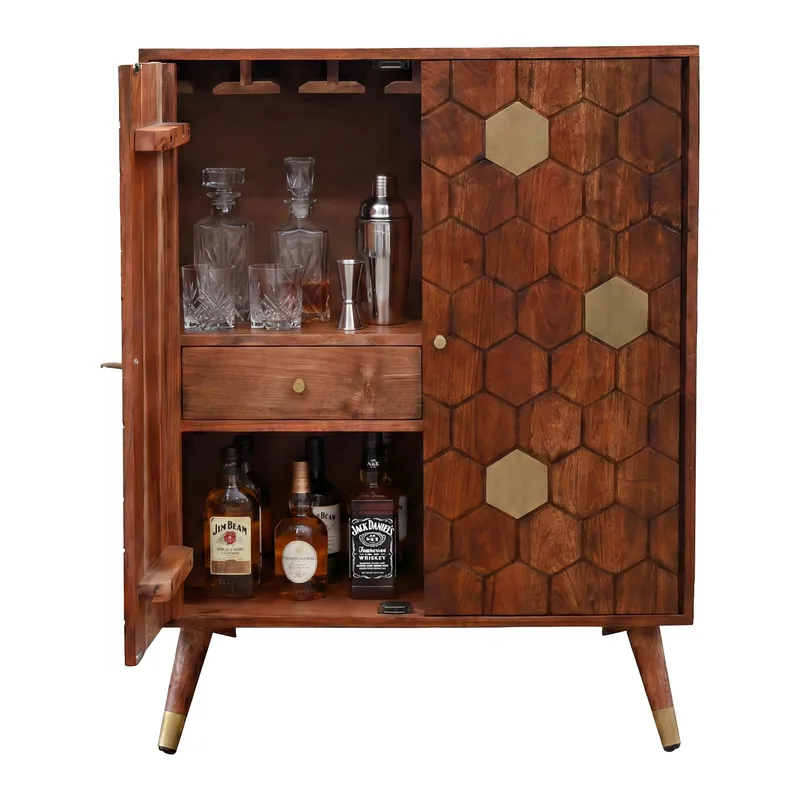 Invara barskab 75x96 cm i massivt akacietræ - varm brun - Opbevaring - Skab - Barskab