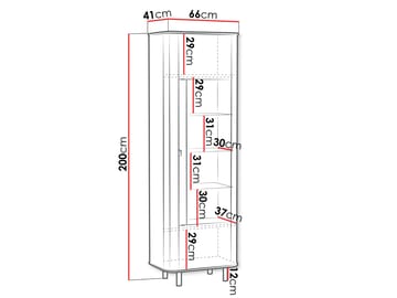 Joriel Vitrineskab 66x200 cm - Hvid|sort - Opbevaring - Skab - Vitrineskabe