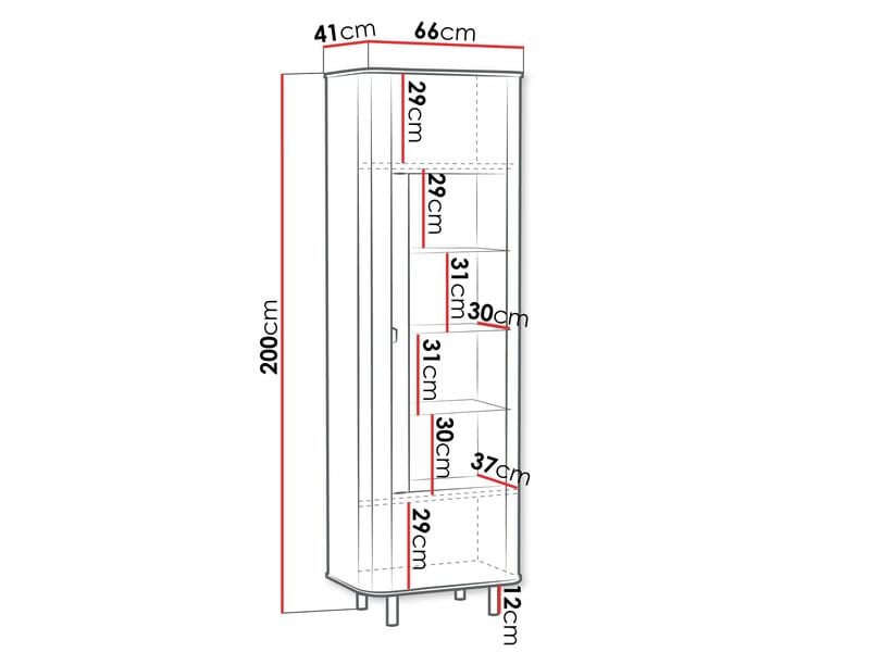 Joriel Vitrineskab 66x200 cm - Hvid|sort - Opbevaring - Skab - Vitrineskabe
