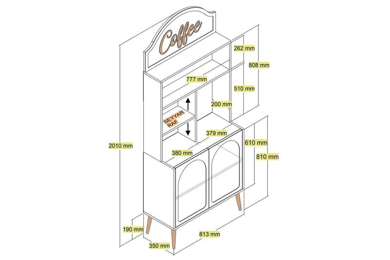 Kaffebarskab Hazim To Creme / Rany - Creme / Rany - Opbevaring - Skab - Barskab