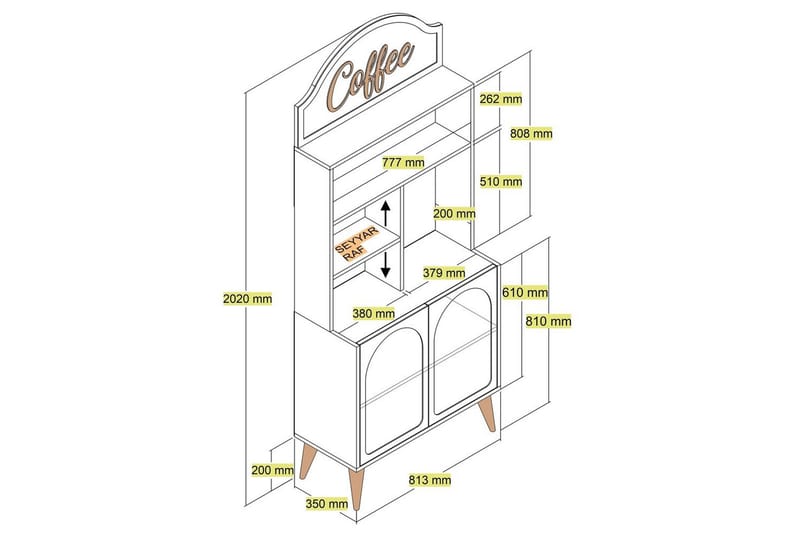 Kaffebarskab Hazim To Creme / Valnød - Creme / Valnød - Opbevaring - Skab - Barskab