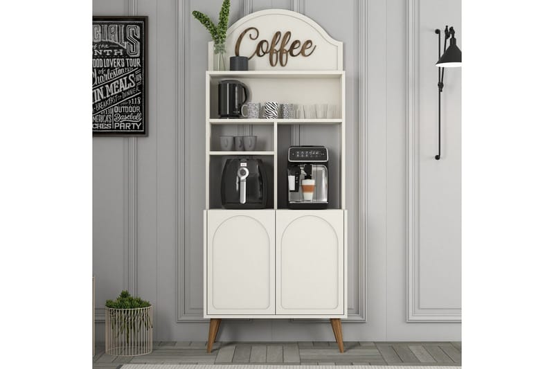 Kaffebarskab Hazim To Creme / Valnød - Creme / Valnød - Opbevaring - Skab - Barskab