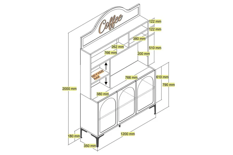 Kaffebarskab Hazim Tre Atlas / Sort - Atlas / Sort - Opbevaring - Skab - Barskab