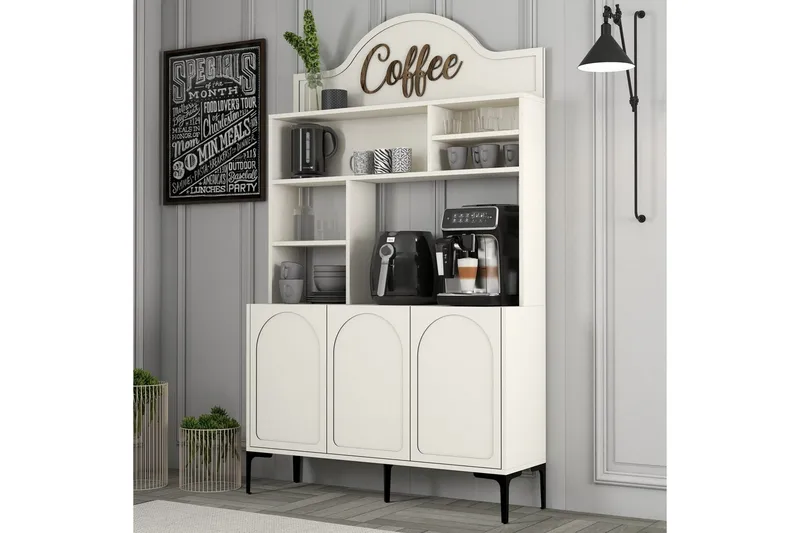 Kaffebarskab Hazim Tre Creme / Sort - Creme / Sort - Opbevaring - Skab - Barskab