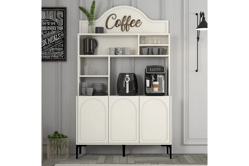 Kaffebarskab Hazim Tre Creme / Sort - Creme / Sort - Opbevaring - Skab - Barskab