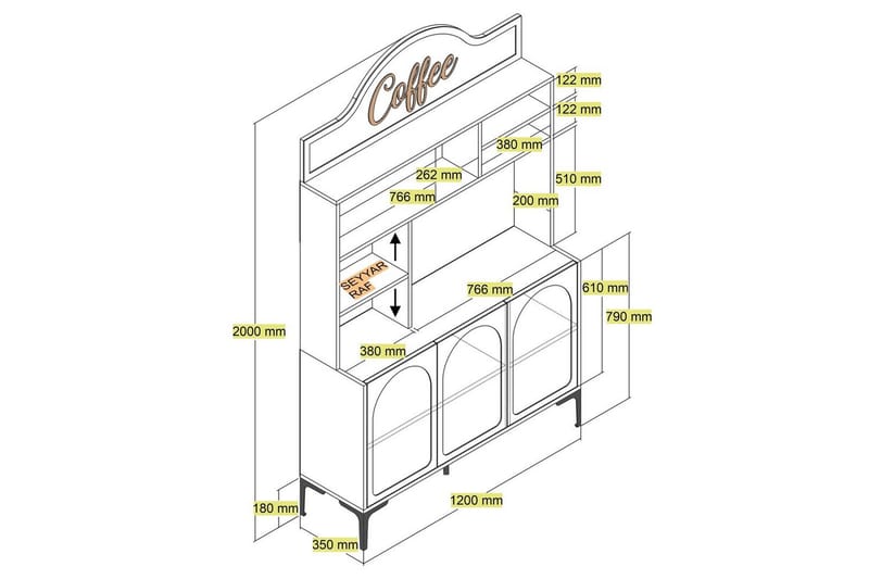 Kaffebarskab Hazim Tre Creme / Sort - Creme / Sort - Opbevaring - Skab - Barskab