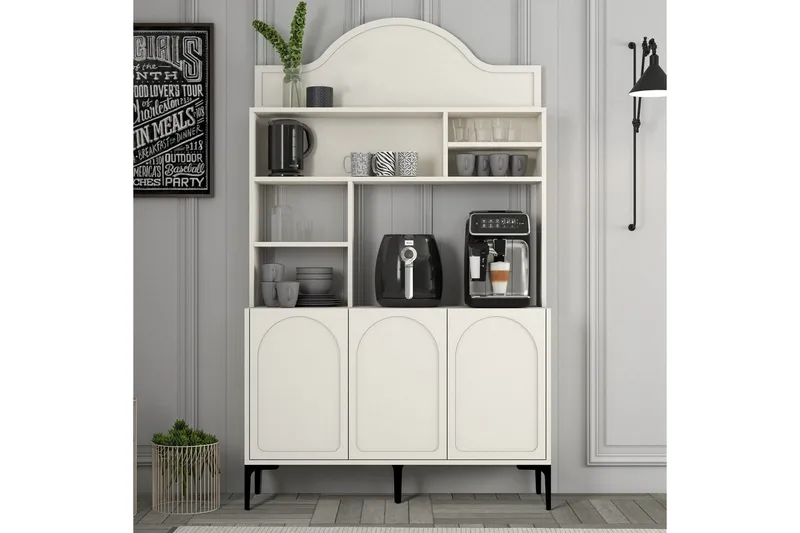 Kaffebarskab Hazim Tre Creme / Sort - Creme / Sort - Opbevaring - Skab - Barskab