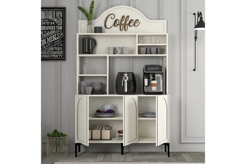 Kaffebarskab Hazim Tre Creme / Sort - Creme / Sort - Opbevaring - Skab - Barskab