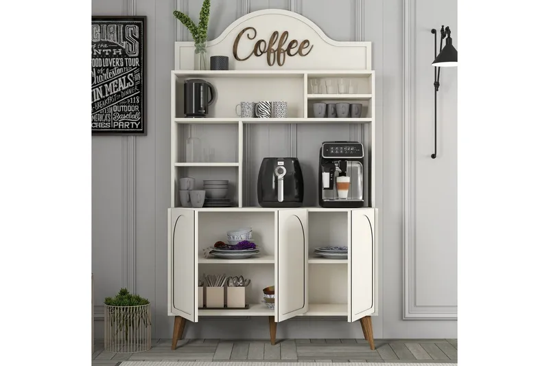 Kaffebarskab Hazim Tre Creme / Valnød - Creme / Valnød - Opbevaring - Skab - Barskab