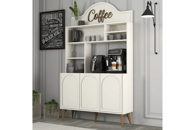 Kaffebarskab Hazim Tre Creme / Valnød - Creme / Valnød - Opbevaring - Skab - Barskab