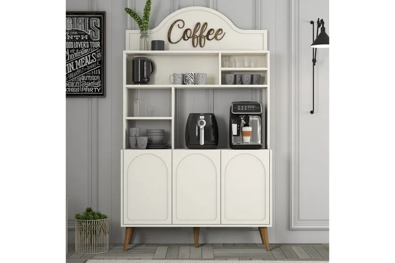 Kaffebarskab Hazim Tre Creme / Valnød - Creme / Valnød - Opbevaring - Skab - Barskab