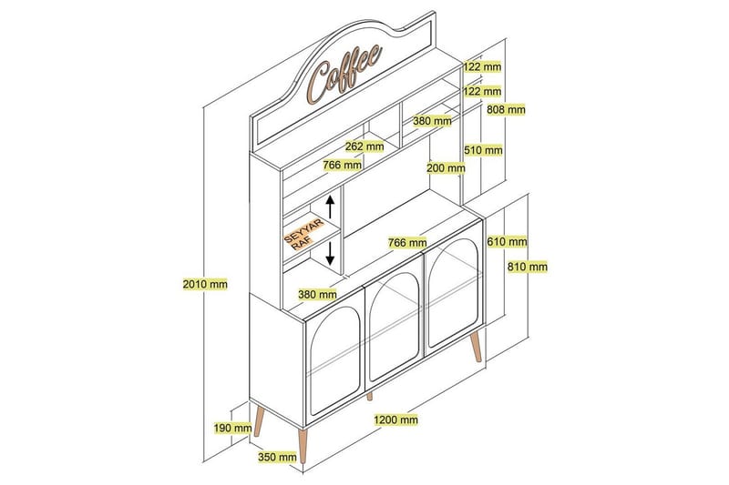 Kaffebarskab Hazim Tre Hvid / Rany - Hvid / Rany - Opbevaring - Skab - Barskab