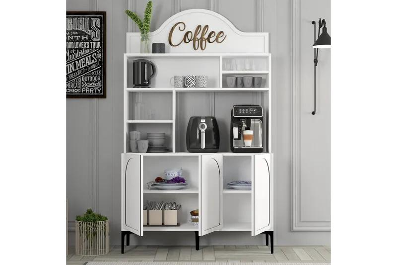 Kaffebarskab Hazim Tre Hvid / Sort - Hvid / Sort - Opbevaring - Skab - Barskab