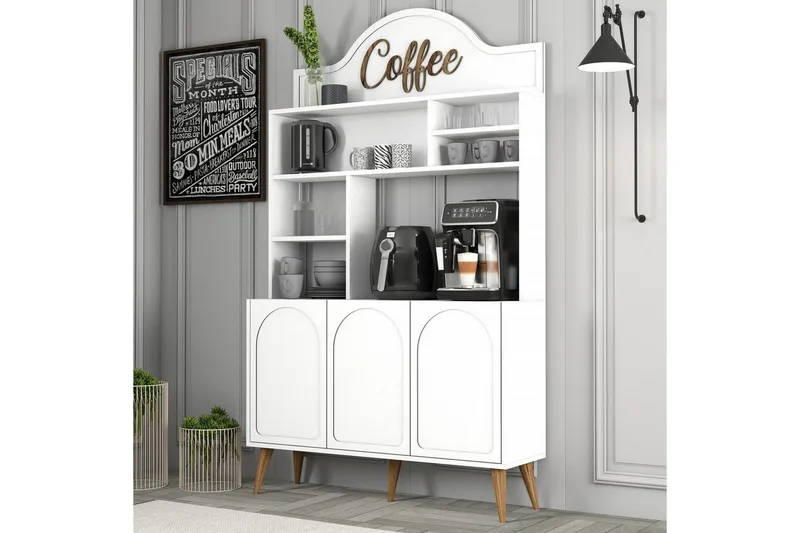 Kaffebarskab Hazim Tre Hvid / Valnød - Hvid / Valnød - Opbevaring - Skab - Barskab