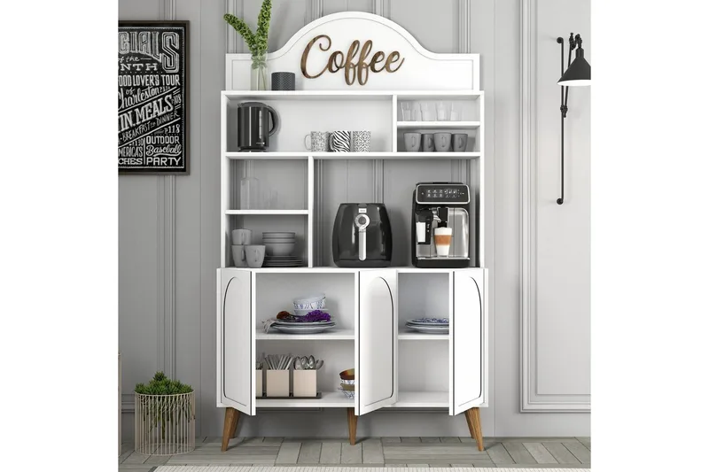 Kaffebarskab Hazim Tre Hvid / Valnød - Hvid / Valnød - Opbevaring - Skab - Barskab