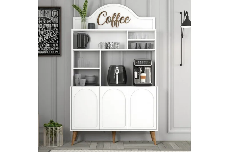 Kaffebarskab Hazim Tre Hvid / Valnød - Hvid / Valnød - Opbevaring - Skab - Barskab