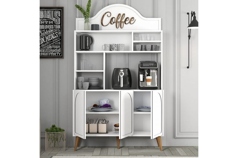 Kaffebarskab Hazim Tre Hvid / Valnød - Hvid / Valnød - Opbevaring - Skab - Barskab