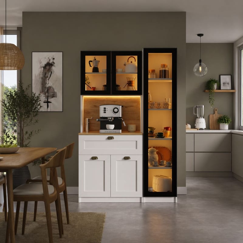 Kaffestation Hanah Home Nero (120 x 191,8 x 44 cm) Hvid - Hvid - Opbevaring - Skab - Vitrineskabe