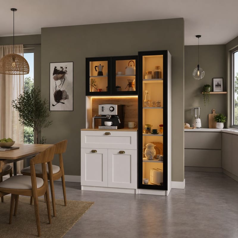 Kaffestation Hanah Home Nero (120 x 191,8 x 44 cm) Hvid - Hvid - Opbevaring - Skab - Vitrineskabe