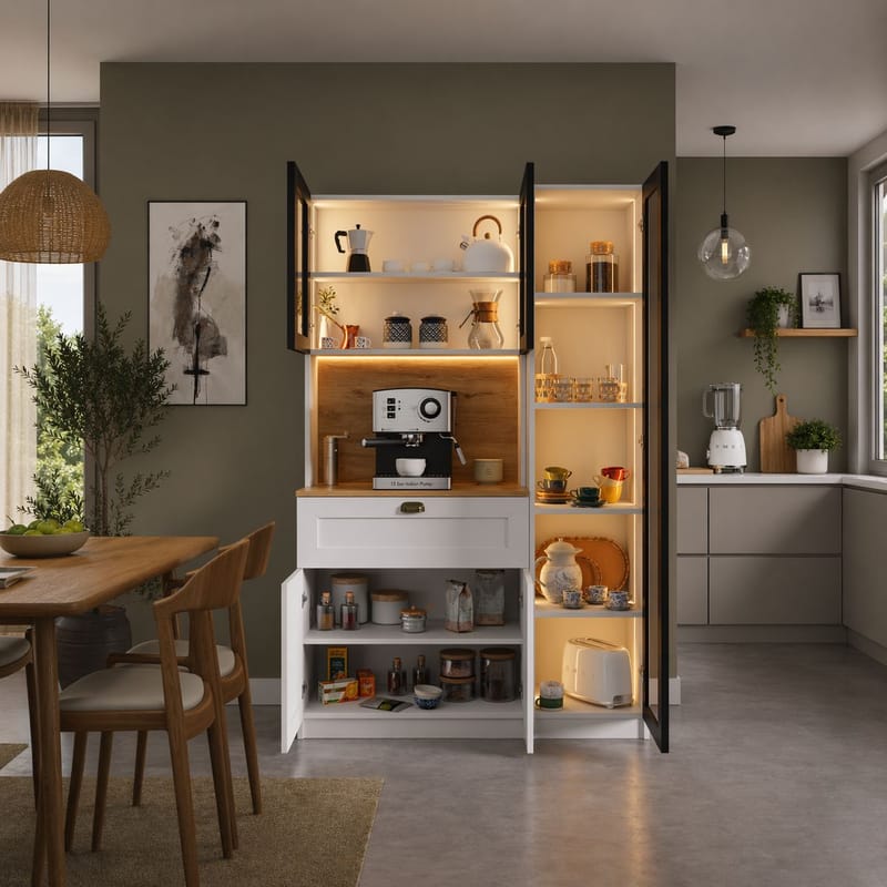 Kaffestation Hanah Home Nero (120 x 191,8 x 44 cm) Hvid - Hvid - Opbevaring - Skab - Vitrineskabe