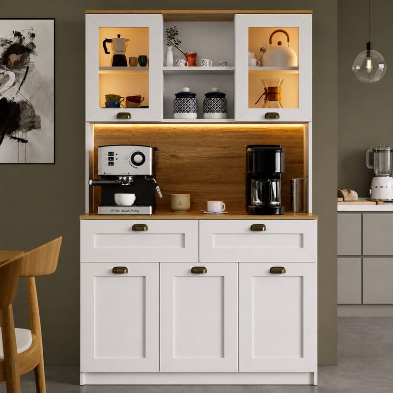 Kaffestation Hanah Home Vionna (120 x 191,8 x 44 cm) Hvid - Hvid - Opbevaring - Skab - Vitrineskabe