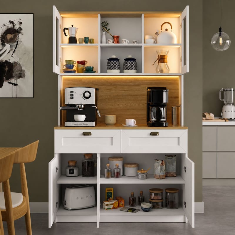 Kaffestation Hanah Home Vionna (120 x 191,8 x 44 cm) Hvid - Hvid - Opbevaring - Skab - Vitrineskabe