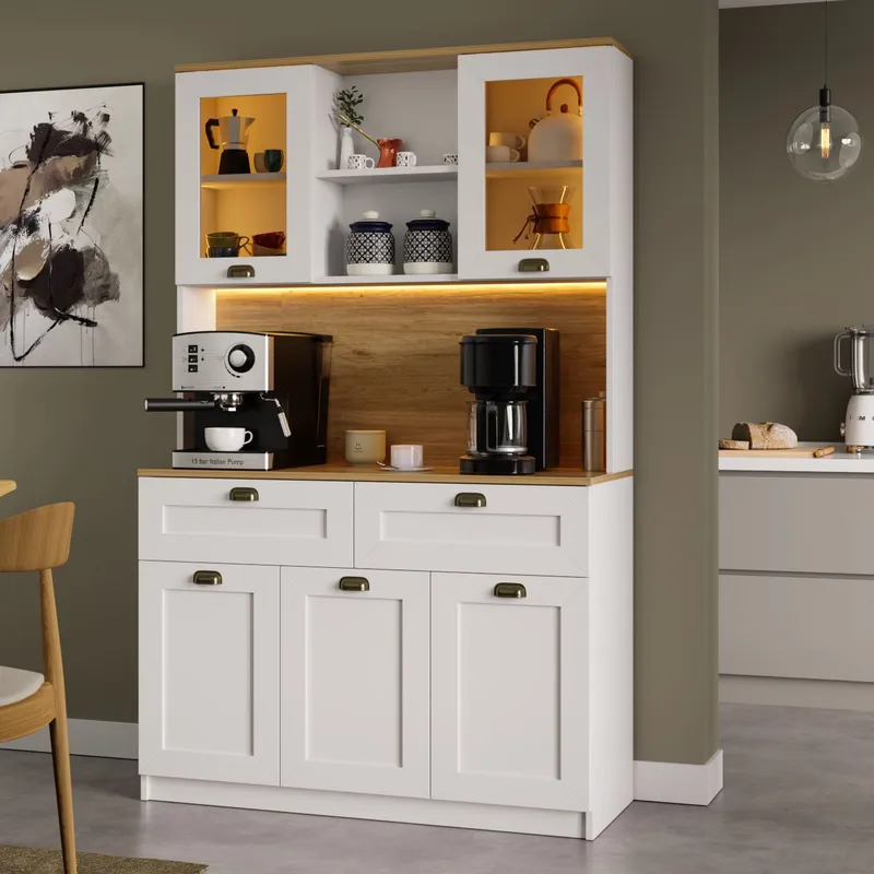 Kaffestation Hanah Home Vionna (120 x 191,8 x 44 cm) Hvid - Hvid - Opbevaring - Skab - Vitrineskabe