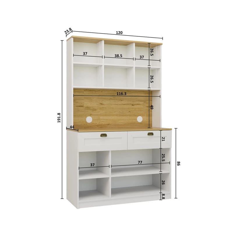 Kaffestation Hanah Home Vionna (120 x 191,8 x 44 cm) Hvid - Hvid - Opbevaring - Skab - Vitrineskabe