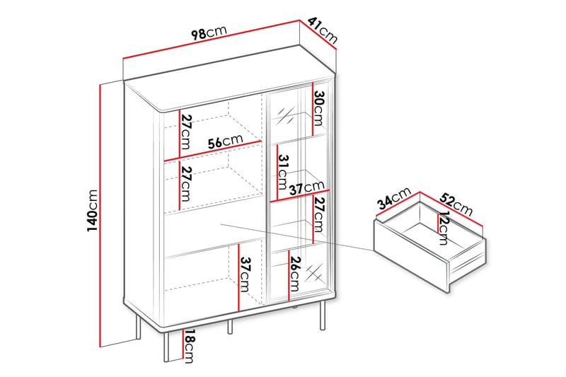 Levisa Vitrineskab 98x140 cm - Brun/Sort - Opbevaring - Skab - Vitrineskabe