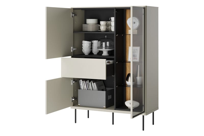 Levisa Vitrineskab 98x140 cm - Brun/Sort - Opbevaring - Skab - Vitrineskabe