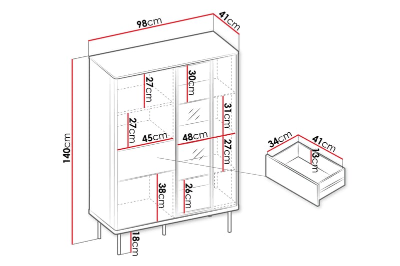 Levisa Vitrineskab 98x140 cm - Kashmir - Opbevaring - Skab - Vitrineskabe