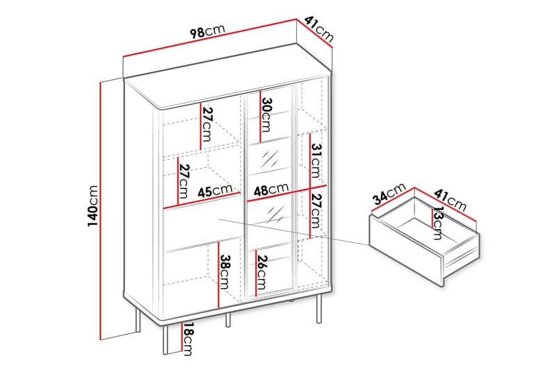 Levisa Vitrineskab 98x140 cm - Kashmir - Opbevaring - Skab - Vitrineskabe