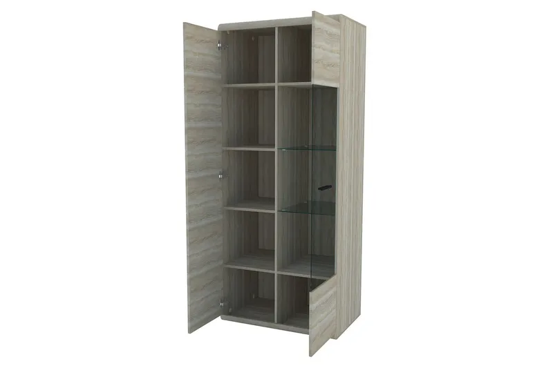 Link Vitrineskab 80x37x194 cm - Beige / Grå - Opbevaring - Skab - Vitrineskabe
