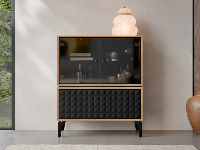 Lorvenn Vitrineskab 103x122 cm - Brun/Sort - Opbevaring - Skab - Vitrineskabe