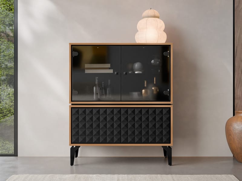 Lorvenn Vitrineskab 103x122 cm - Brun/Sort - Opbevaring - Skab - Vitrineskabe