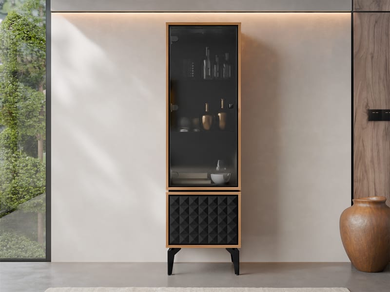 Lorvenn Vitrineskab 54x182 cm - Brun/Sort - Opbevaring - Skab - Vitrineskabe