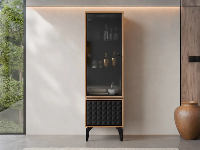 Lorvenn Vitrineskab 54x182 cm - Brun/Sort - Opbevaring - Skab - Vitrineskabe