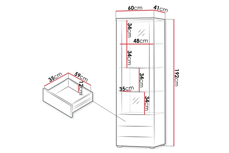 Lyrosen Vitrinskåp 60x192 cm - Beige - Opbevaring - Skab - Vitrineskabe