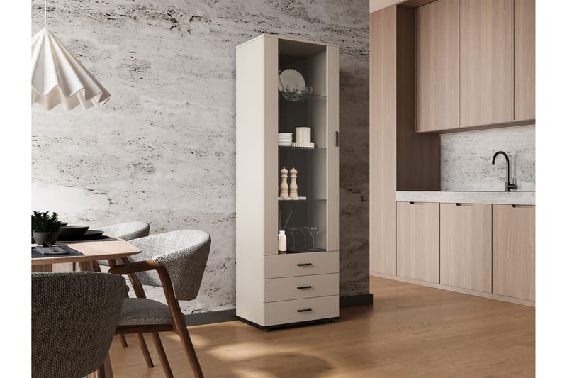 Lyrosen Vitrinskåp 60x192 cm - Beige - Opbevaring - Skab - Vitrineskabe